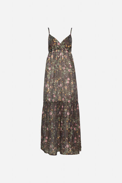 Dark Floral Maxi Dress with Spaghetti Straps