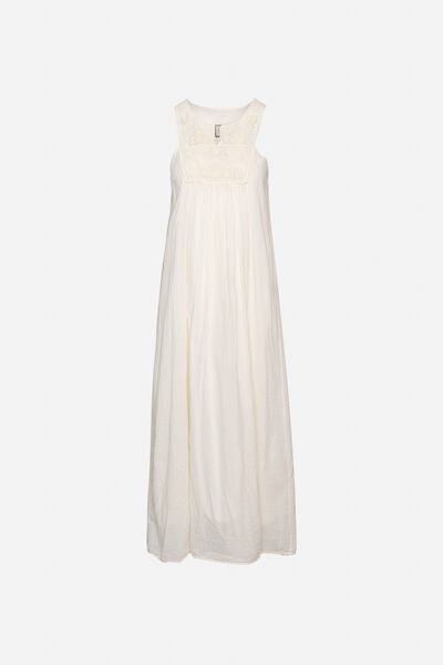 Ivory Sleeveless Maxi Dress with Embroidered Detail