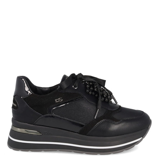 Black Embellished Wedge Sneakers