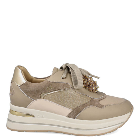 Beige Suede Sneaker with Jewel Accent