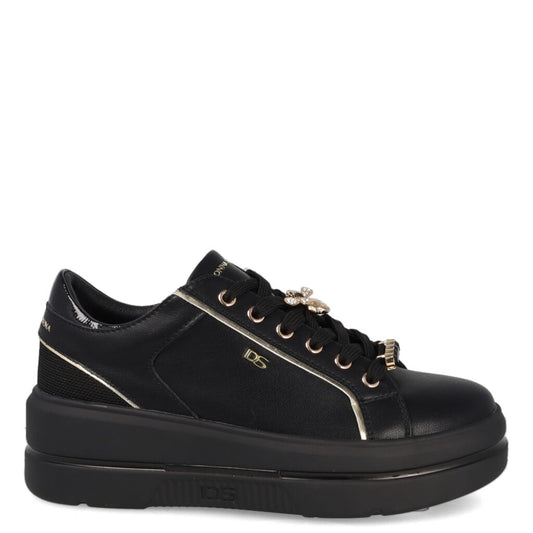 Black Embossed Platform Sneakers with Gold Accents
