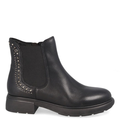 Black Leather Ankle Boot with Studded Accent