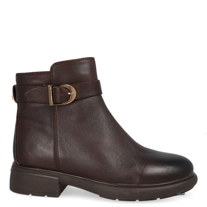 Brown Leather Ankle Boot with Buckle Detail