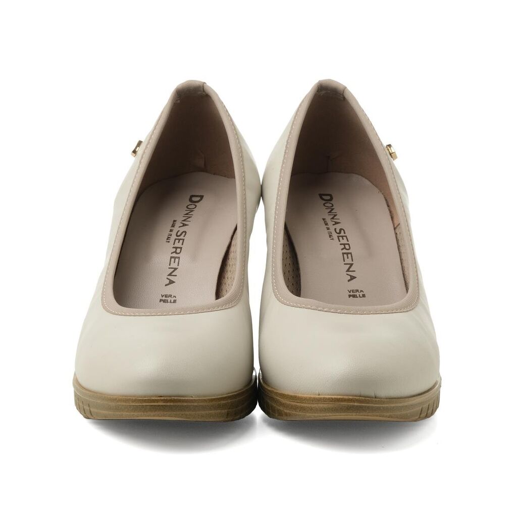 Beige Faux Leather Block Heel Pump
