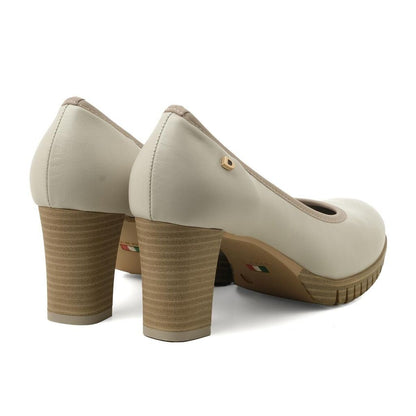 Beige Faux Leather Block Heel Pump