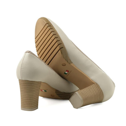 Beige Faux Leather Block Heel Pump