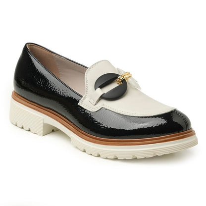 Black Patent Loafer with Contrasting Buckle Detail