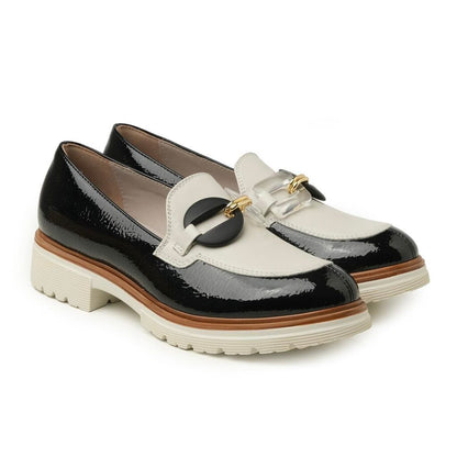 Black Patent Loafer with Contrasting Buckle Detail