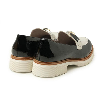 Black Patent Loafer with Contrasting Buckle Detail