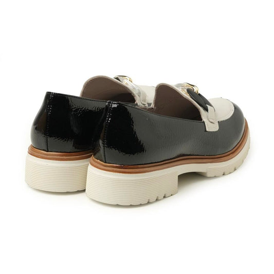 Black Patent Loafer with Contrasting Buckle Detail