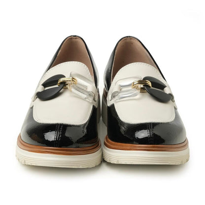 Black Patent Loafer with Contrasting Buckle Detail