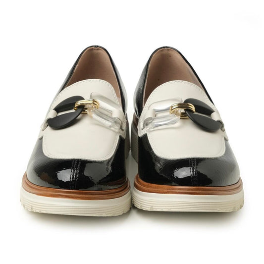 Black Patent Loafer with Contrasting Buckle Detail