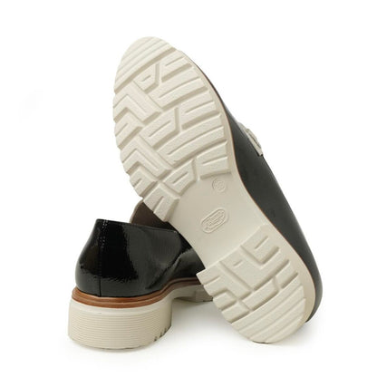 Black Patent Loafer with Contrasting Buckle Detail