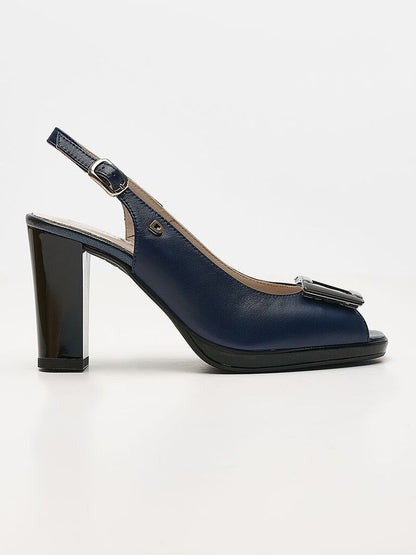 Navy Slingback Peep-Toe Block Heel