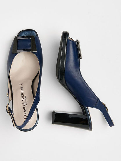 Navy Slingback Peep-Toe Block Heel