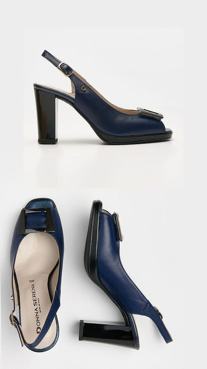 Navy Slingback Peep-Toe Block Heel