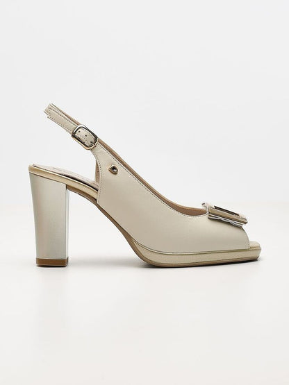 Beige Slingback Heels with Buckle Detail