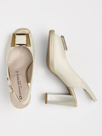 Beige Slingback Heels with Buckle Detail