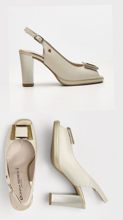 Beige Slingback Heels with Buckle Detail