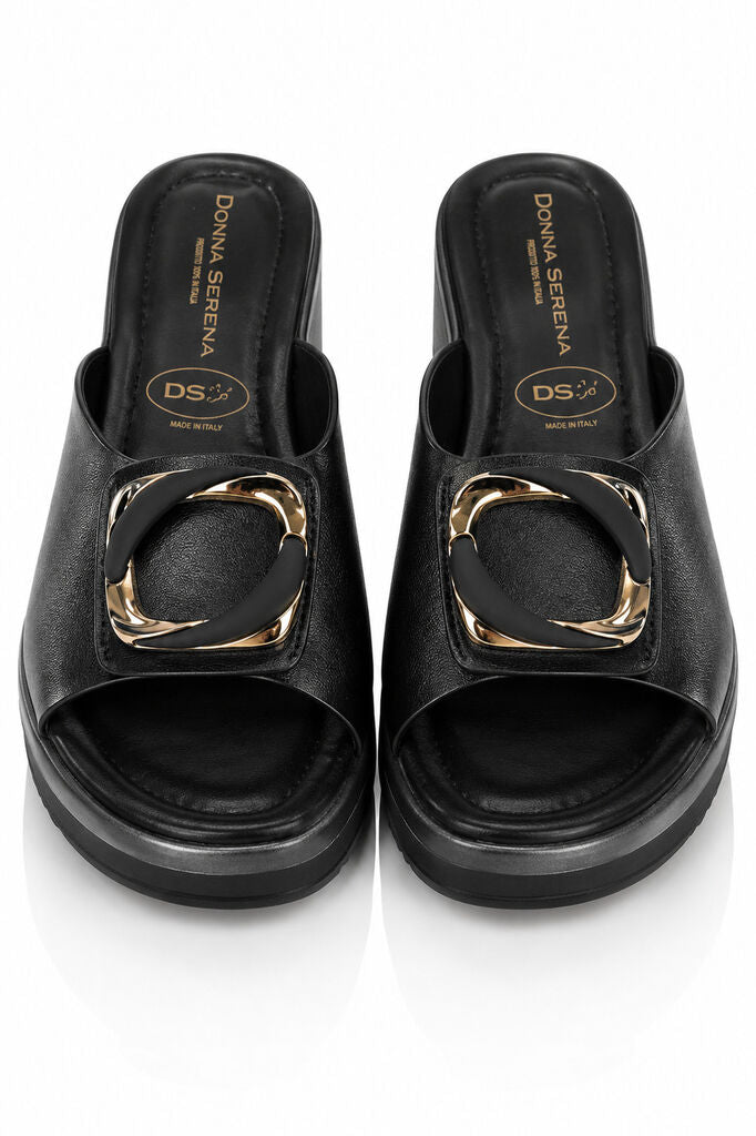 Heeled Mule Open-Toe Nappa NERO