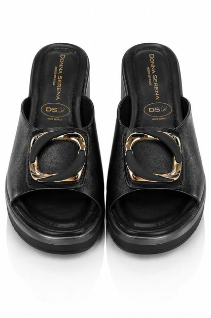 Heeled Mule Open-Toe Nappa NERO