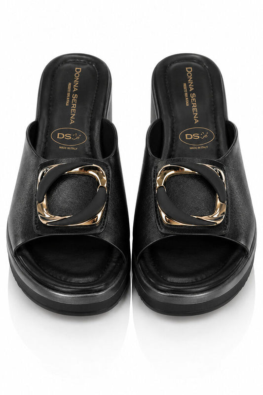 Heeled Mule Open-Toe Nappa NERO