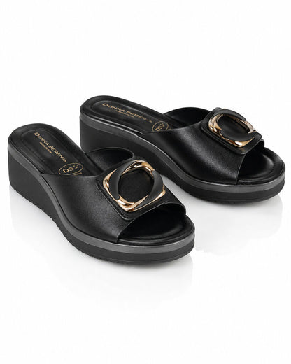 Heeled Mule Open-Toe Nappa NERO