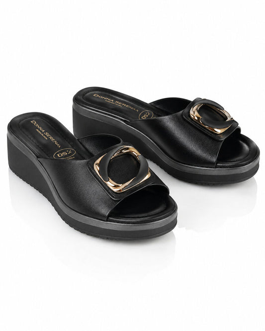 Heeled Mule Open-Toe Nappa NERO