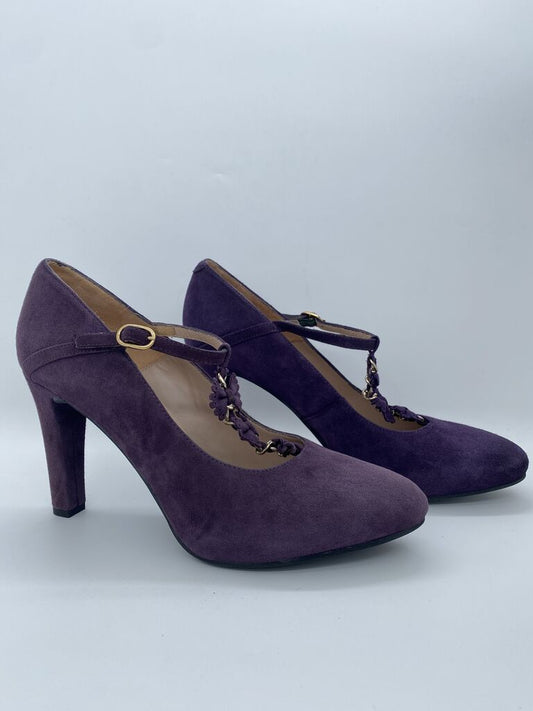 Plum Suede Heels with Braided Strap Detail