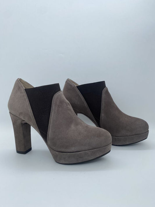 Taupe Suede Platform Ankle Boots with Block Heel