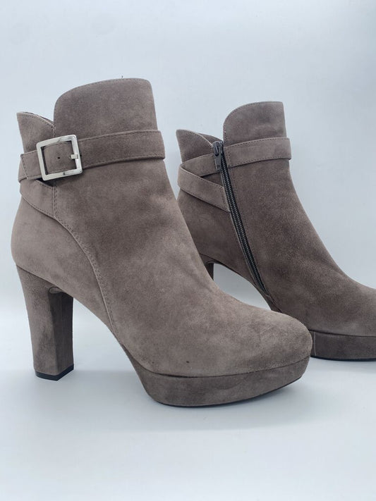 Taupe Suede Ankle Boots with Buckle Detail