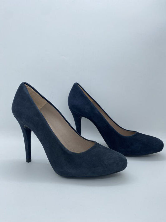 Navy Suede Classic Pumps with Medium Heel