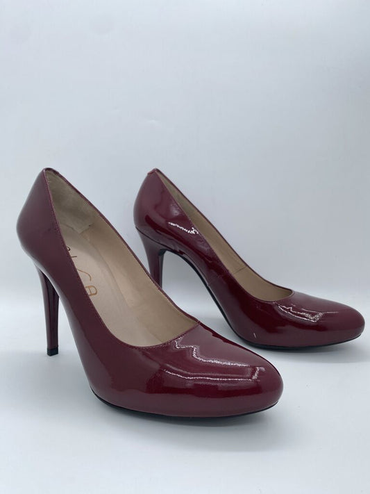 Burgundy Patent Leather Pumps with High Heel