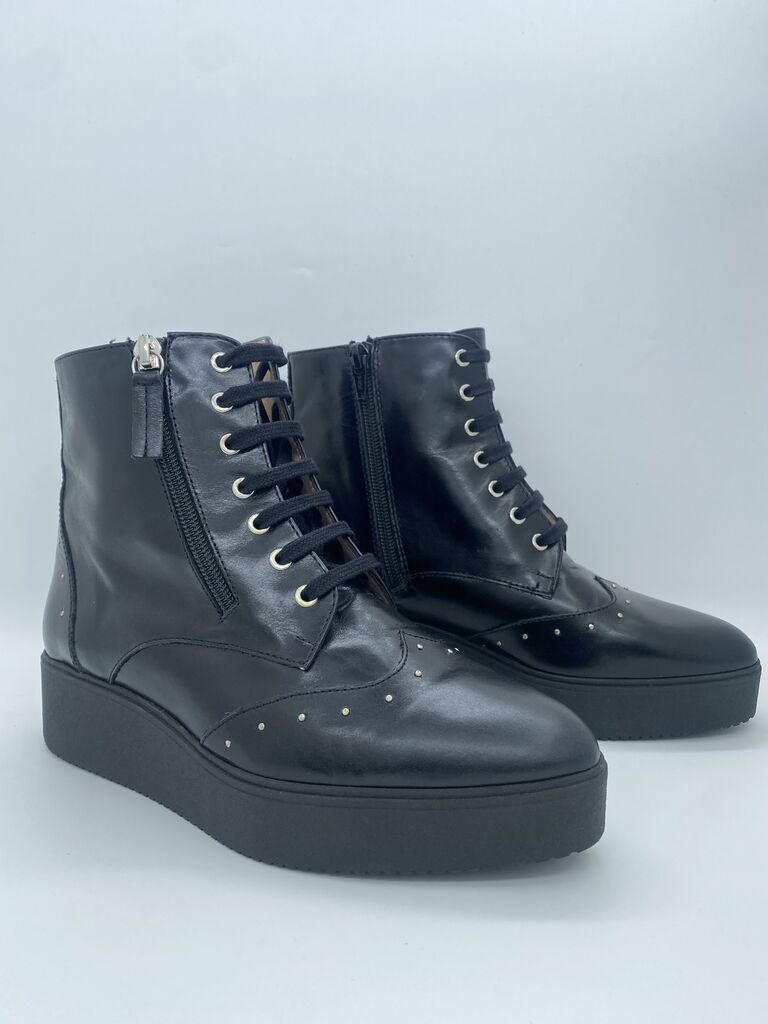 Black Glossy Ankle Boots with Stud Accents