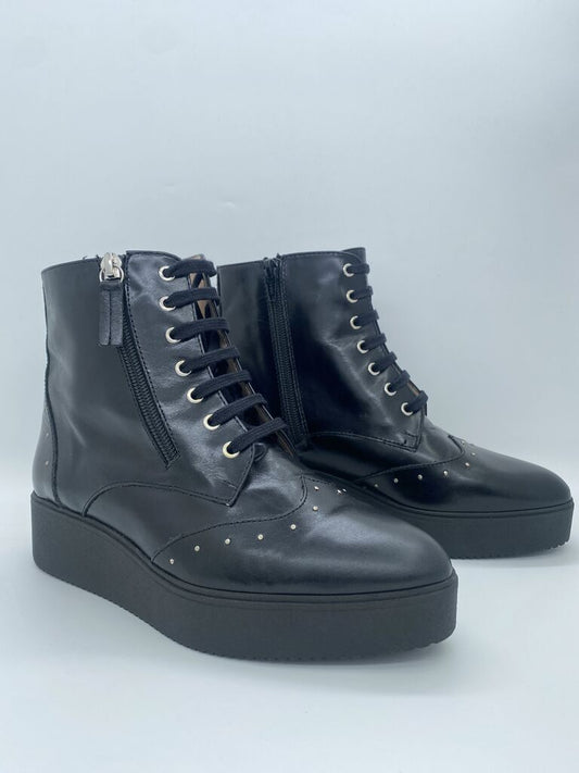 Black Glossy Ankle Boots with Stud Accents