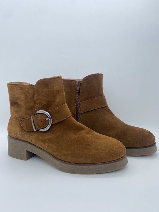 Brown Suede Ankle Boots with Side Buckle