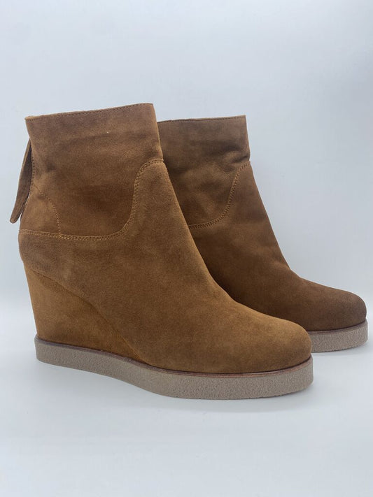 Brown Suede Wedge Ankle Boots