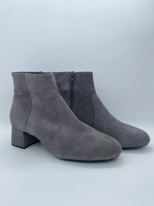 Gray Suede Ankle Boots with Block Heel