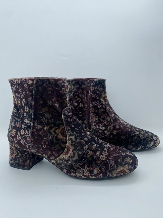 Floral Velvet Ankle Boots with Block Heel