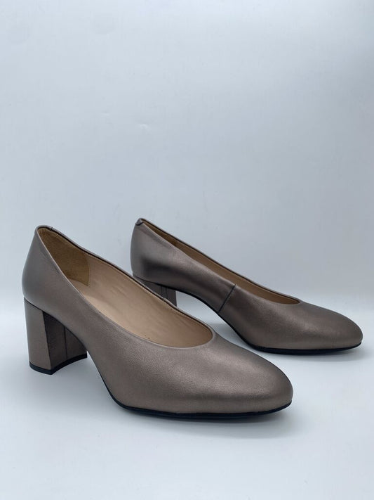 Bronze Leather Block Heel Pumps