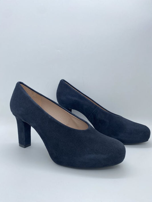 Navy Suede Pump with Block Heel