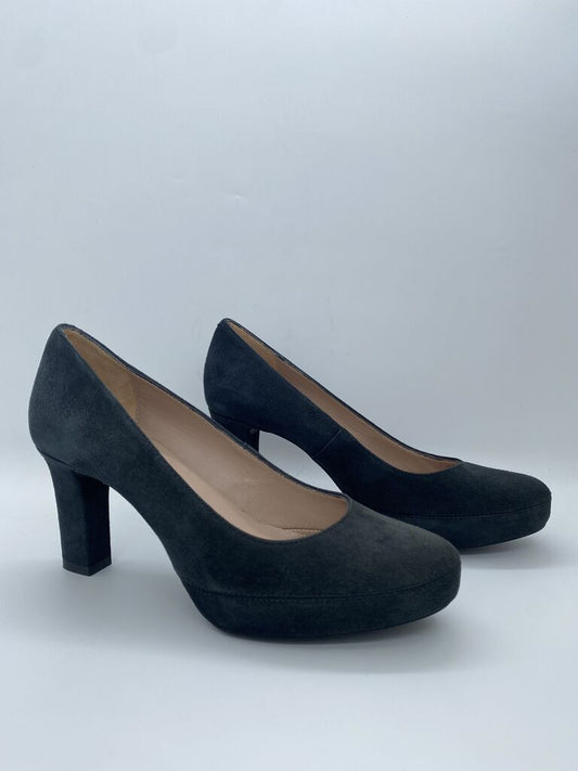 Black Suede Platform Pumps with Block Heel