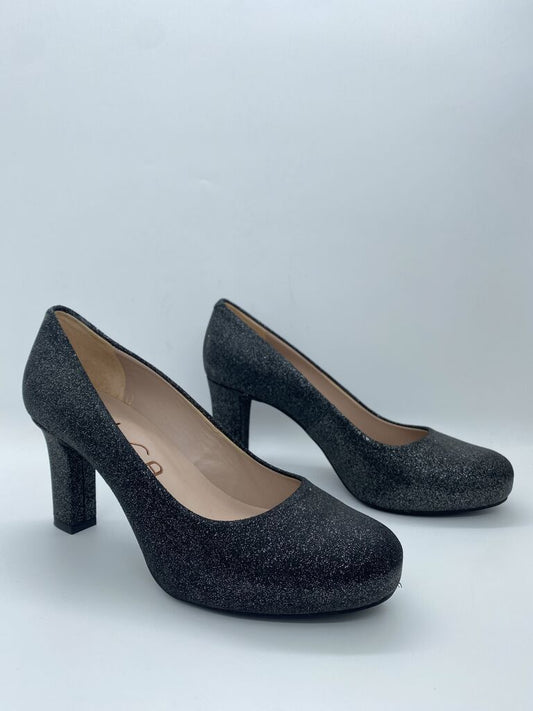 Black Glitter Block Heel Pumps