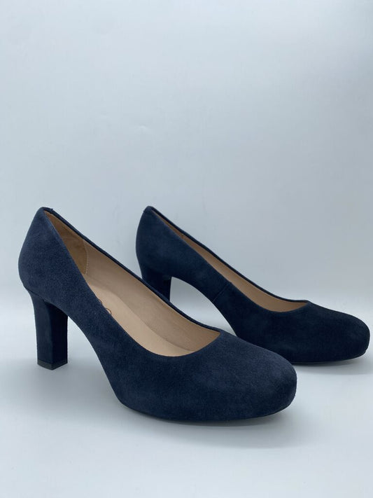 Navy Suede Block Heel Pumps