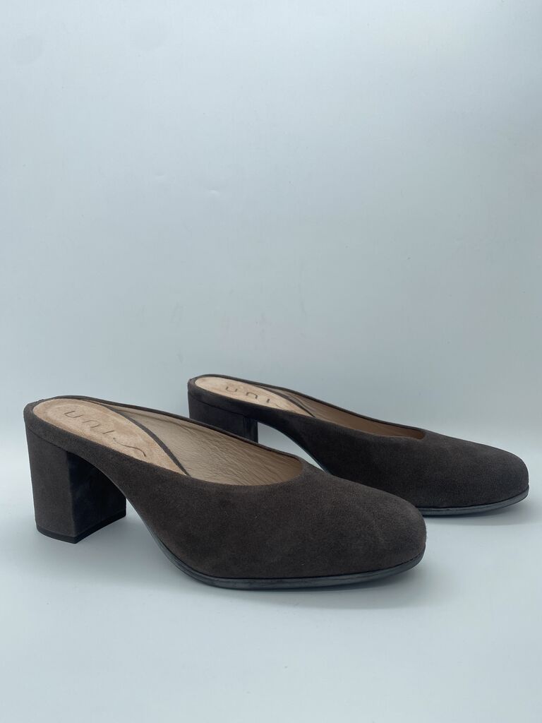 Chocolate Suede Block Heel Mules