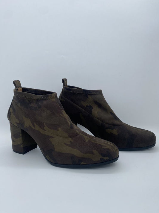 Camouflage Suede Ankle Boots with Block Heel