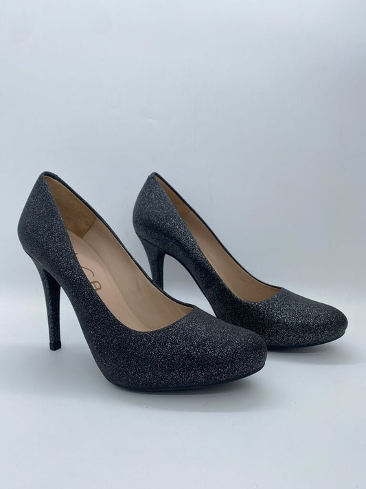 Black Glitter Stiletto Pumps with Round Toe