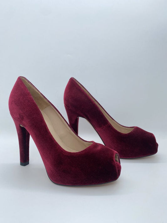 Burgundy Velvet Peep-Toe High Heel