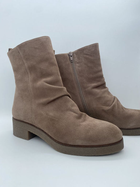 Taupe Suede Ankle Boots with Side Zipper