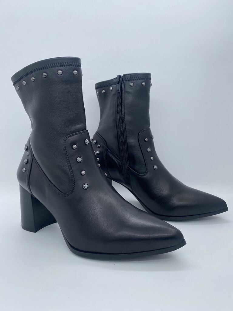 Black Studded Ankle Boots with Block Heel
